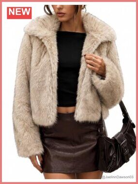 Faux Fur Coat Women Two-Tone Cropped Fluffy Jacket